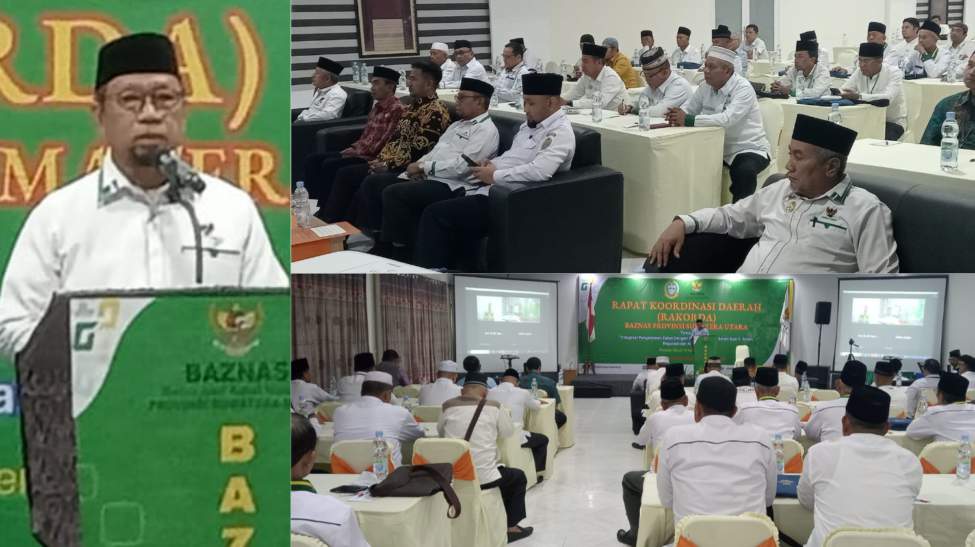 Ketua Baznas Sumut Prof Dr H Mohammad Hatta MA saat Rakorda Baznas Sumut.