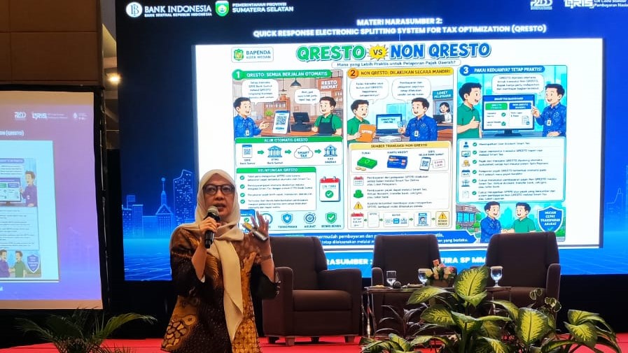 Bapenda Medan paparkan cara kerja Qresto di Palembang yang jadi Best Practice di TP2DD. (Ist)
